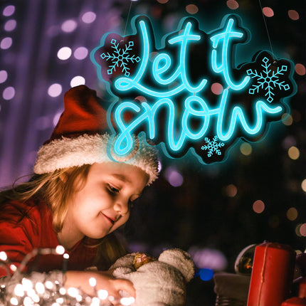 Let It Snow Neon Sign Adjustable Brightness,12.5 x 16.5 Inch Winter Led Sign Lighted Wall Art Decoration Snowflake Neon LED Lights Winter Neon USB Window Wall Bar Living Room Decoration Winter Christmas Party