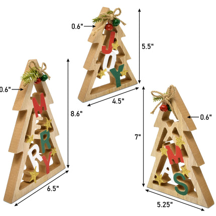 3 Christmas Trees Wooden Table Decorations Centerpiece Block Holiday Cut Out Tree Tiered Tray Wood Tabletop Sign Decor 3 Sizes for Office Dining Room Mantle Home Xmas Wood Party Supplies