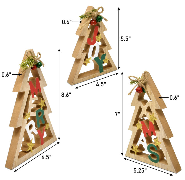 3 Christmas Trees Wooden Table Decorations Centerpiece Block Holiday Cut Out Tree Tiered Tray Wood Tabletop Sign Decor 3 Sizes for Office Dining Room Mantle Home Xmas Wood Party Supplies