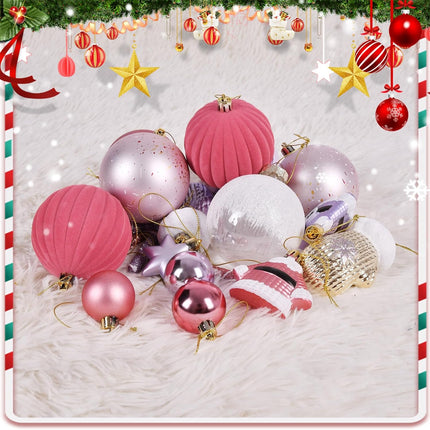 Beinhome 40ct Christmas Ball Ornaments Set, Red Pink and Gold Shatterproof Christmas Tree Ornaments Hanging Ball Decoration Bulk for Xmas Home Party Festival Decor