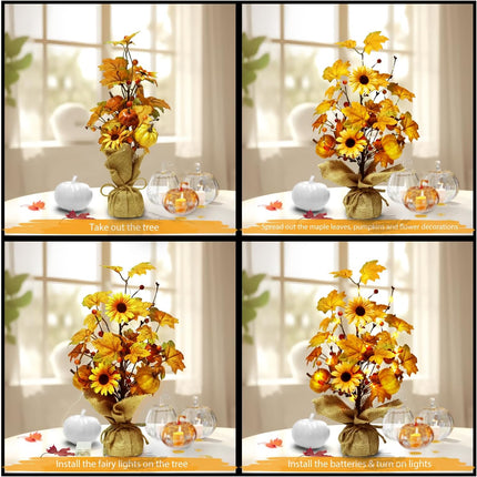Fall Decorations for Home,18 Inch 20LED Thanksgiving Tree Lights Tabletop Decor for Room, Maple Leaf Pumpkin Battery Operated Artificial Tree Lights for Holiday Autumn Harvest Xmas Party Home