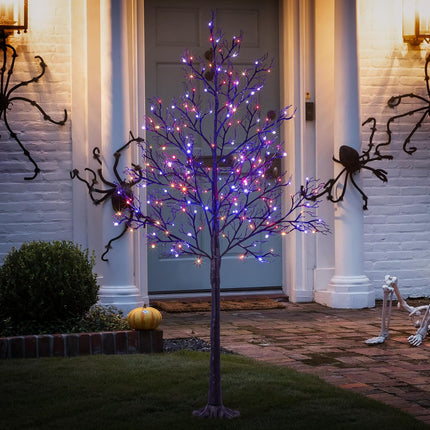 LIGHTSHARE 6FT Halloween Willow Tree 200 LED Lights Artificial Black Spooky Tree for Home, Festival, Nativity,Party, and Christmas Decoration, Indoor and Outdoor Use (Orange & Purple, 6FT)