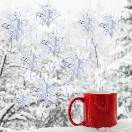 42 Pieces Winter Christmas Party Decorations 3D Snowflake Hanging Decoration Set 3D Hanging Snowflake Decoration Pendant for Christmas Winter Party Year Home Decoration