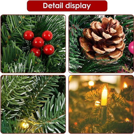 Christmas Wreath Outdoor,18 inch Christmas Wreath, Prelit Christmas Wreath with Lights, Small Artificial Xmas Wreath ,Winter Snowflake Christmas Wreath for Door Hanging Christmas Decoration