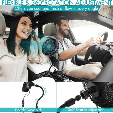 Car Fan, Usb Powered 6 Golf Cart Fan, 3 Speeds Portable Car Air Conditioner, 360° Rotation Car Cooling Fan With Flexible