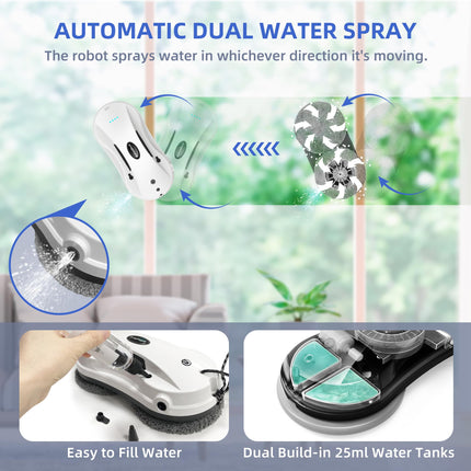 Alfabot Window Cleaning Robot With Dual Water Spray, X7 Robot Window Cleaner With Doubleside Water Spray 50Ml Water Tank, Smart Window Vacuum For Interiorexterior Highrise Windows