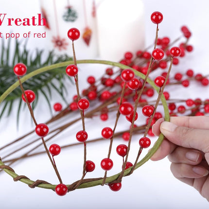 12 Pack 12.5 Inch Artificial Red Berry Stems, Holly Berry Picks Red Berry Branches Ornaments for Christmas Tree Decor Wreath Decoration DIY Crafts Candle Rings Home Holiday Wedding Decor