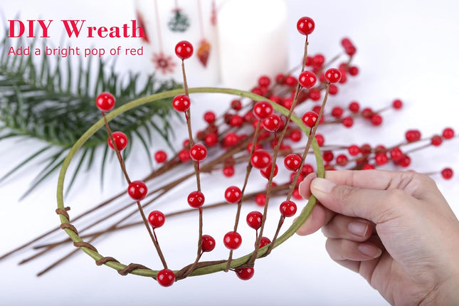 12 Pack 12.5 Inch Artificial Red Berry Stems, Holly Berry Picks Red Berry Branches Ornaments for Christmas Tree Decor Wreath Decoration DIY Crafts Candle Rings Home Holiday Wedding Decor