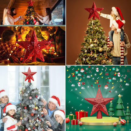 Christmas Tree Topper Lighted with 6 Projected Patterns -Christmas Star Tree Topper Built-Led Rotating Lights -3D Glitter Dynamic Projector for Indoor Xmas Year Holiday Party Decorations