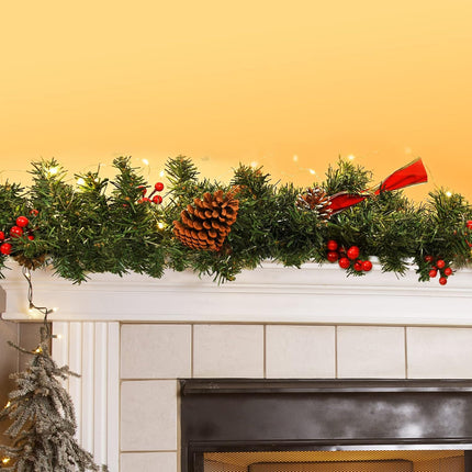 Dolicer 9Ft Christmas Garland with 50Lights, Battery Operated Christmas Lighted Garland Prelit Christmas Garland with Pine Cones Christmas Decoration Xmas Pine Garland for Mantle Home Indoor Fireplace