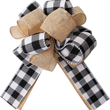 Black White Buffalo Plaid Burlap Wreath Bow Multi Layed Bows Wreath Bow Wall Ornaments Christmas Tree Topper Bows for Holiday Home Front Door Decorations