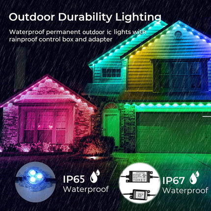 Sumaote Permanent Outdoor Lights, 100ft with 72 LEDs Smart RGBW+IC Outdoor Lights, Waterproof LED Eaves Lighting with 65 Themes for Halloween, Christmas and Daily, Work with Alexa/Google Assistant