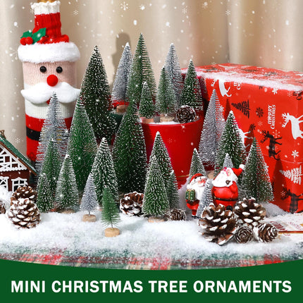 Set of 35PCS Mini Christmas Tree, Christmas Pine Cones, 2oz Fake Snow Powder, Mixed Christmas Decoration, Xmas Village Displays Winter DIY Crafts (Classic Green)