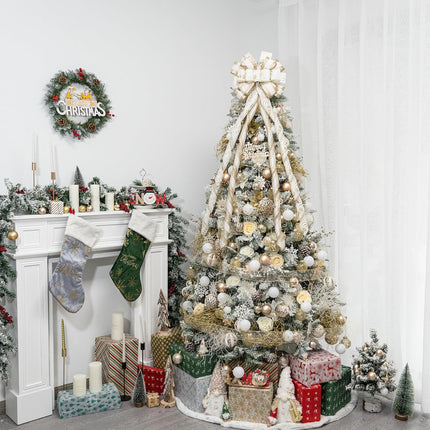 Christmas Tree Topper Bow，53x15 Inches Large Christmas Bow with Glitter Streamer and Patterned Ribbon，Decorative Bows for Xmas Tree Wreath Door Festival Home Decor(White Gold)