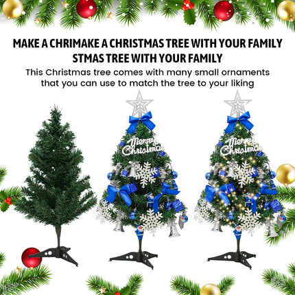 Mini Christmas Tree,Tabletop Christmas Tree 24"/60cm Artificial Green Christmas Tree with Xmas Star Treetop Tree and 37 Hanging Ornaments for Christmas Decoration (Blue Ornaments)