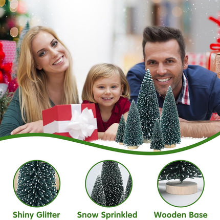 5Pcs Mini Christmas Tree Decor Artificial Christmas Tree 4 Sizes with Wooden Base Glitter Powder for Christmas Decor Christmas Party Home Table Craft Decorations
