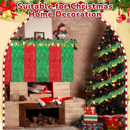 Crowye 10 Pcs Large Christmas Parade Float Decorations with Foil Fringe Garland Set Include 9.02 x 2.46 ft Red Green with Gold Table Skirts 6.56 x 0.3 ft Tinsel Garland for Christmas Party Car