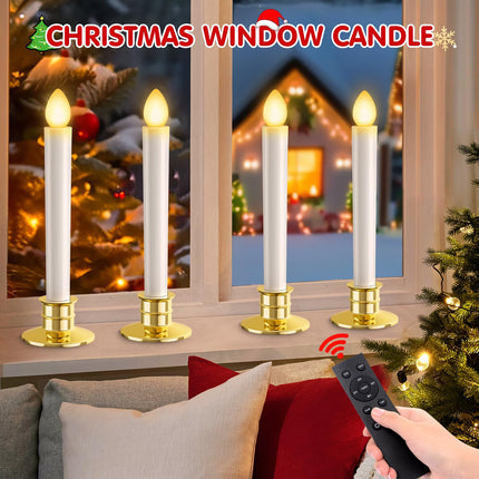 Christmas Window Candles Lights 6 Pack Battery Operated Candles with Remote Control Timer Gold Holders Flameless Candles LED Candles Christmas Decorations for Window Lights Decor Party Xmas Table Top