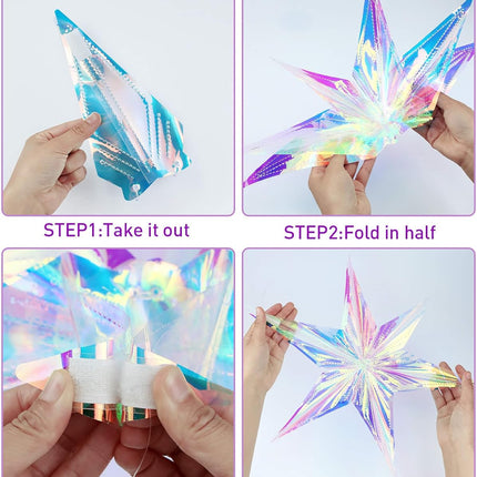 3PCS Iridescent Decoration Ornaments Hanging Decorations, Iridescent Snowflakes Fan, Starry Snowflake, Hexagram Stars Garland for Home Decorations Wedding Birthday Christmas Parties, Vomika