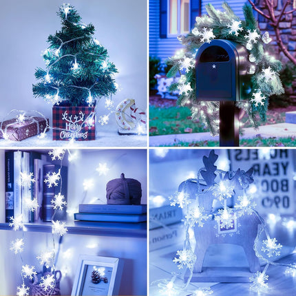 39.6 Ft Christmas Snowflake String Lights, 100 Led Snowflakes Lights 8 Lighting Modes Timing USB Fairy Lights Remote Waterproof Connectable for Holiday Indoor Outdoor Christmas Decorations