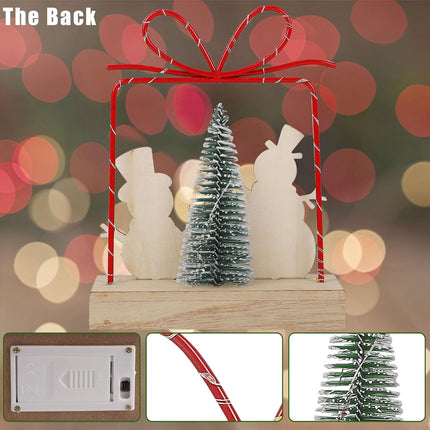 Lulu Home Christmas Tabletop Decoration, Wooden Pre-lit Xmas Snowmen Boxes Ornament with Metal Frame, Battery Operated LED Light Up Holiday Sign for Indoor Mantel Shelf Decor
