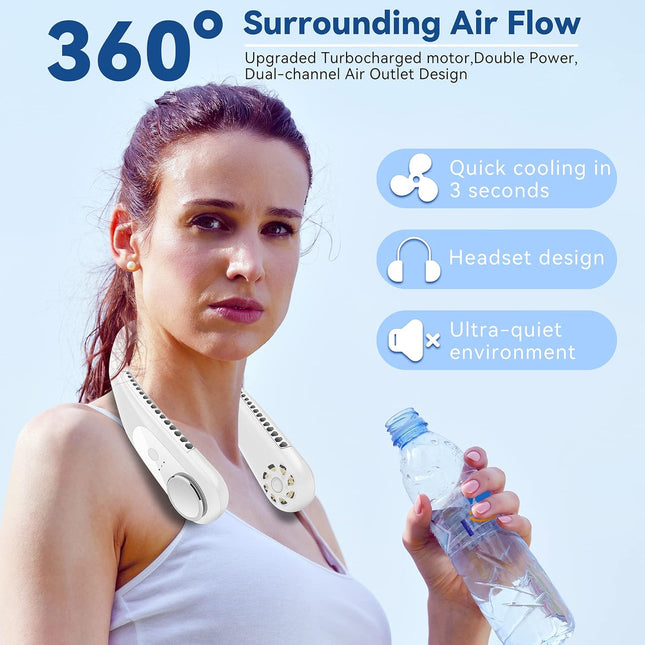 Bladeless Neck Fan,Portable Personal Fan,Hands Free 3 Speeds Adjustment,4000Mah Battery Operated Rechargeable Wearable Fan