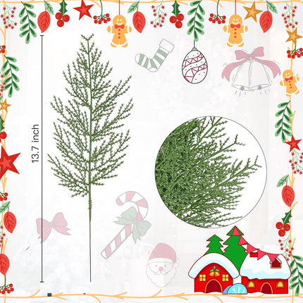 Sggvecsy 40 Pieces Artificial Pine Branches 13.7 Inches Christmas Greenery Leaves Faux Pine Needles Fake Pine Picks Cedar Stem for DIY Garland Wreath Christmas Tree Embellishing Home Garden Decoration
