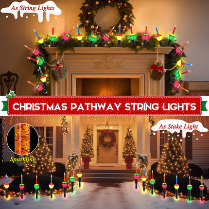 Sumind 1 Set 18 FT Christmas Pathway Lights Outdoor, 10 Bubble Candle Christmas Lights IP44 Waterproof, Glitter Bubble Lights with Stakes for Outdoor Driveway Sidewalk Yard Patio Decoration