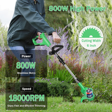 Cordless Electric Weed Wacker 36V Grass Trimmer,Weed Eater Cordless String Trimmer Battery-Powered,Electric Brush Cutter with 2 Battery and Charger