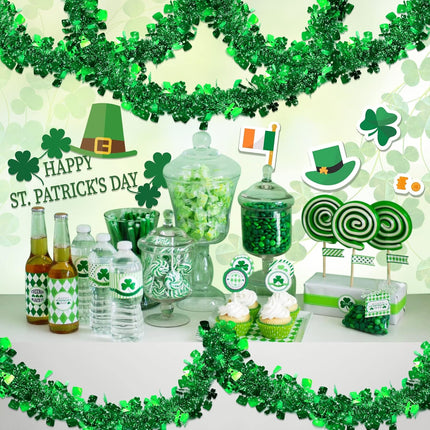 TURNMEON 3 Pack Total 49.2 Ft St.Patrick's Day Tinsel Garlands Decorations DIY Shamrocks Wreath for Front Door Irish Leprechaun Hat St.Patrick's Day Decorations Outdoor Indoor Home,16.4Ft by 4.3" Each