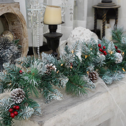 Pre-Lit Artificial Christmas Garland, Snowflake Garland, White Lights 50, Decorated with Pine Cones, Berry Clusters, Plug in, Christmas Decorations, 9 Feet