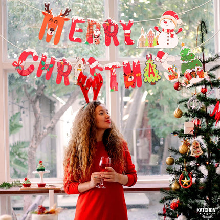 KatchOn, Merry Christmas Banner for Mantle- 10 Feet, No DIY Merry Christmas Garland Banner Merry Christmas Banners Indoor, Merry Christmas Sign for Christmas Decorations Christmas Party Banner