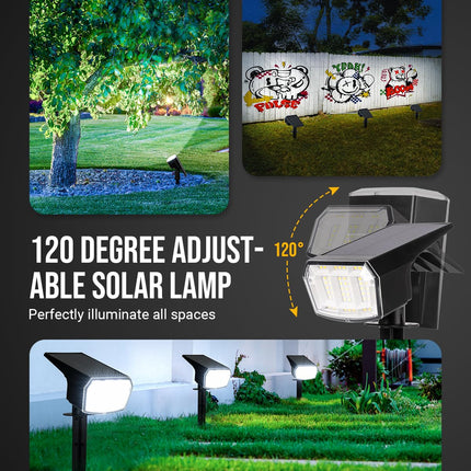 Solar Spot Lights Outdoor Waterproof IP65, 63 LED 3 Lighting Modes Landscape Lights Illuminate Yard Garden House Garage for Christmas Outside-2 Pack