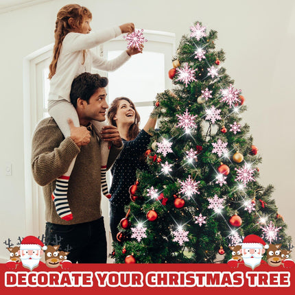 45 Pieces Acrylic Snowflake Ornaments 3 Styles Crystal Clear Plastic Xmas Tree Pendant for Christmas Winter Snow Theme DIY Decorations (Pink)