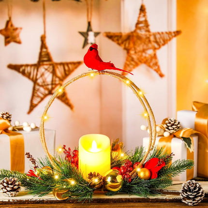 Christmas Centerpiece with Candle Holder Christmas Candle Holder with Cardinal Pinecone Christmas Candle Wreath Christmas Table Decorations for Christmas Party Festival Home Table Decor