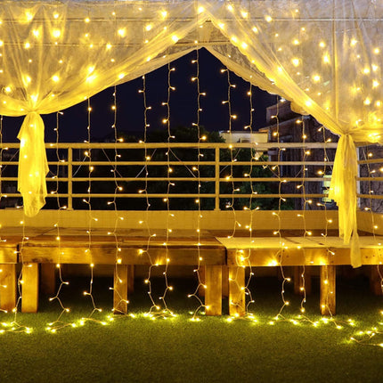 weillsnow 304 LED Solar Curtain Lights Remote Control with 8 Modes, Outdoor Christmas Lights Waterproof for Window Patio Garden Balcony Wedding Party Christmas Decorations（Warm White）
