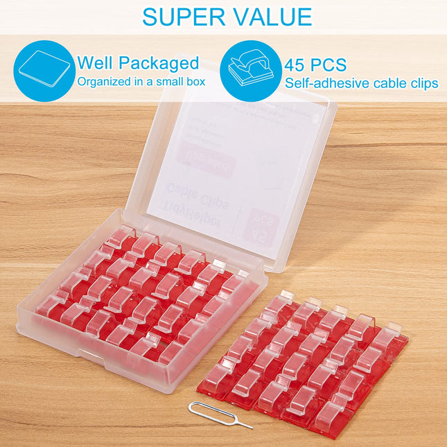 Adhesive Cable Clips Clear (45 PCS, Small), d Christmas Outdoor Light Clips, Wire Holder Cord Organizer for Cable Management Under Desk