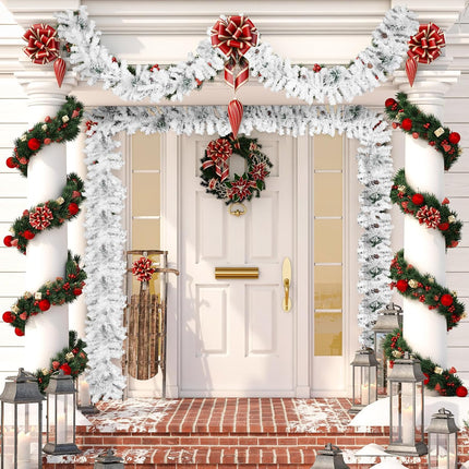 Riceshoot 9.84 Ft Flocked Christmas Garland Artificial Christmas Frosted Pine Garland Snow Cedar Garland for Xmas Winter Mantel Fireplace Table Centerpiece Background Hanging Decor(2 Pieces)