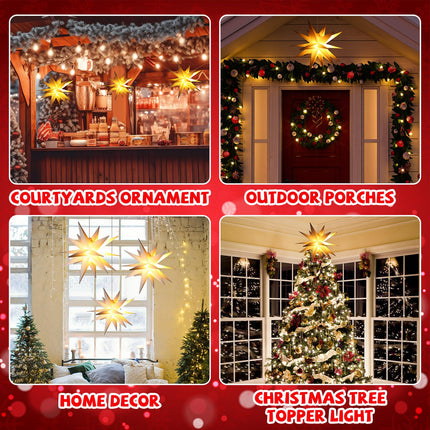 2 Pcs 23 Inch Large White Moravian Star Shaped Light LED Christmas Light 3D Star Lantern Hanging Star Decorations for Xmas Tree Topper Holiday Courtyard Outdoor Ornaments(Simple Style)