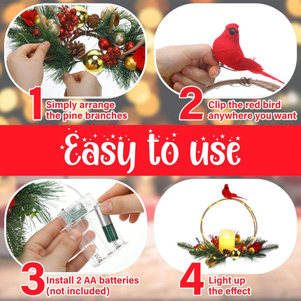 Christmas Centerpiece with Candle Holder Christmas Candle Holder with Cardinal Pinecone Christmas Candle Wreath Christmas Table Decorations for Christmas Party Festival Home Table Decor