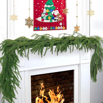 6FT Artificial Christmas Norfolk Pine Garlands,Real Touch Winter Pine Garland,Green Artificial Greenery Garland for Table, Stairs,Mantle, Wall, Indoor, Outdoor Christmas Decorations,Natural Droopy