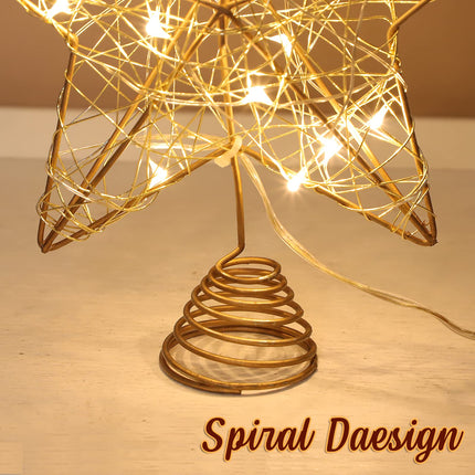 Christmas Tree Toppers, 7“ Star Treetop Warm White 20 Lights, Lighted Tree Topper Battery Powered with Timer, Retro Style Metal Xmas Treetop Star for Xmas Tree Indoor Decor