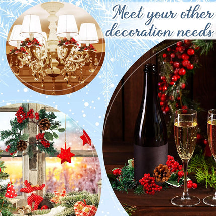 Set of 8 Christmas Candle Rings Christmas Wreaths Berry Pinecone Red Poinsettia Candle Wreaths Rings Mini Christmas Candleholders Xmas Wreath Candle Holder for Christmas Centerpiece(Cute)