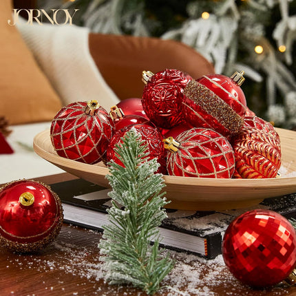 Pack of 16 Shatterproof Hanging Christmas Tree Balls with Hooks - 2.36 Inches Ball Ornaments for Xmas Tree Decoration, Red Gold Plastic Ball Baubles for Xmas Tree Wreath Garlands Party Decorations