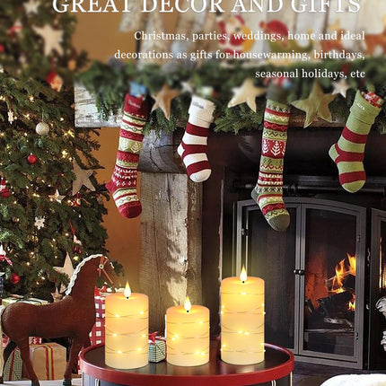 Upinmz Flameless Candle Battery with String of Lights Battery Powered LED Candle Flashing Candle with Remote Control and Timer 3 Packs (Ivory)