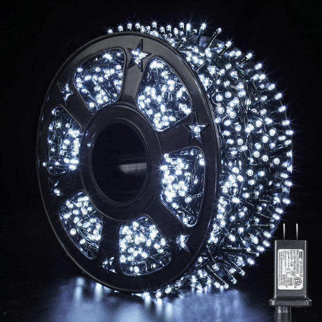 Quntis 82ft 1000 LED Cluster Christmas String Lights - 8 Modes Christmas Tree Lights - Outdoor Waterproof Dark Green Wire Christmas Lights Plug in for Holiday Wedding Party Home Decor, White