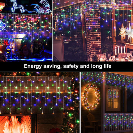DDMY Christmas Lights Outdoor Decorations 416 LEDs 34 FT 8 Modes Curtain String Light with 78 Drops, Waterproof Clear Wire LED Light for Christmas Party Decor, House, Garden, Yard Decoration