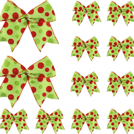 12PCS Christmas Bows Decoration Red Green Dot Christmas Ribbon Bows Christmas Wreaths Bows Ornaments for Winter Xmas Holiday Wedding Party Accessories (Green)
