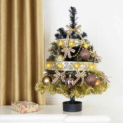 Small Artificial Christmas Tree Decorations - Mini Christmas Table Top Tree 2 FT, Xmas Desk 24 Inch Tree with 20 LED Ribbon Lights, Hanging Ornament for Home Decor Indoor Office Holiday Tabletop Party