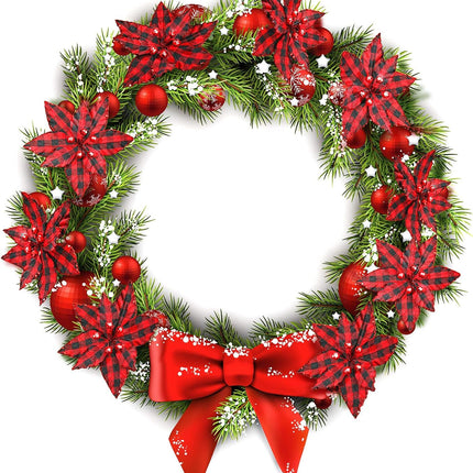 Syhood 12 Pieces Buffalo Plaid Poinsettias Christmas Tree Ornaments Artificial Christmas Flowers with Glitter Powder for Christmas Tree Wreaths Garland Holiday Decorations 6.7 Inch (Red and Black)
